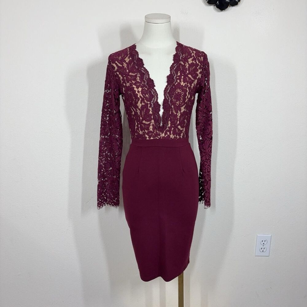 Lulus Dress Womens Small Red Lace Bodycon Pencil Party Cocktail Wedding